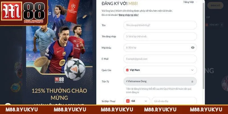 Điền đầy đủ thông tin đăng ký theo yêu cầu từ hệ thống