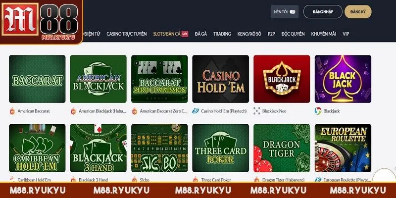 Game bài M88 quy tụ nhiều trò chơi đỏ đen nổi tiếng toàn cầu