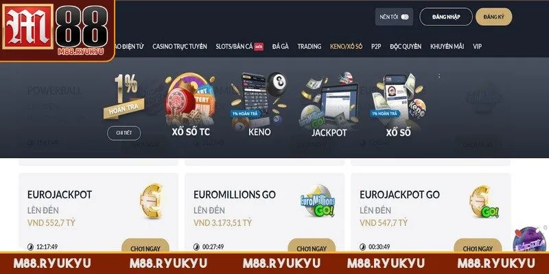 Siêu tốc là một trong những hình thức xổ số độc quyền tại M88